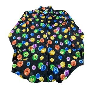 Vintage Erika Blouse Womens Large Black Colorful Abstract Button Top Y2K Retro